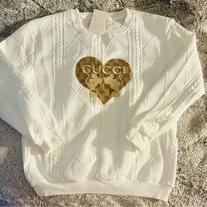 GG White Heart Sweater